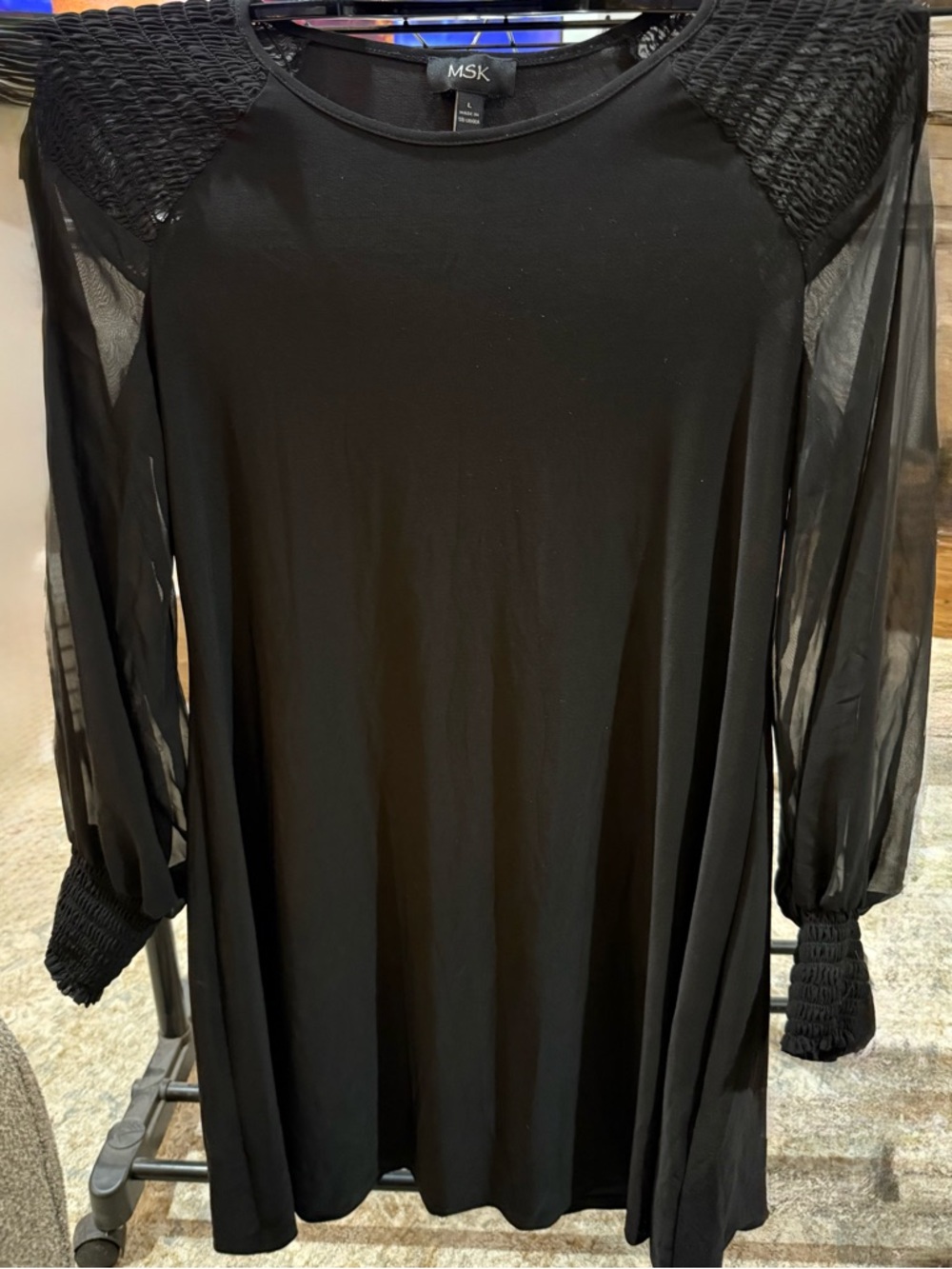 MSK Black Long Sleeve Smocked Yoke A-Line Dress